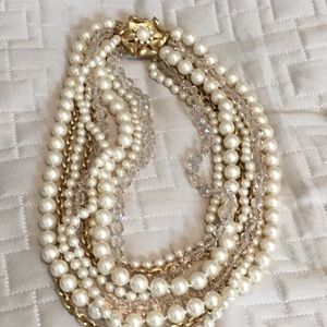 Gorgeous multi strand pearls/crystal necklace